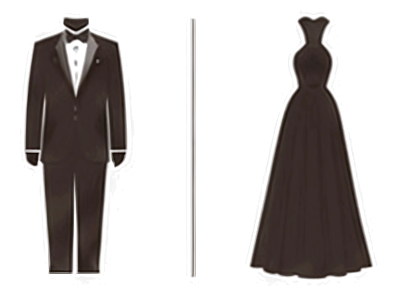 Esmoquin y vestido largo